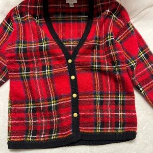 Cambridge Dry Goods Red Plaid Cardigan with Black Accents